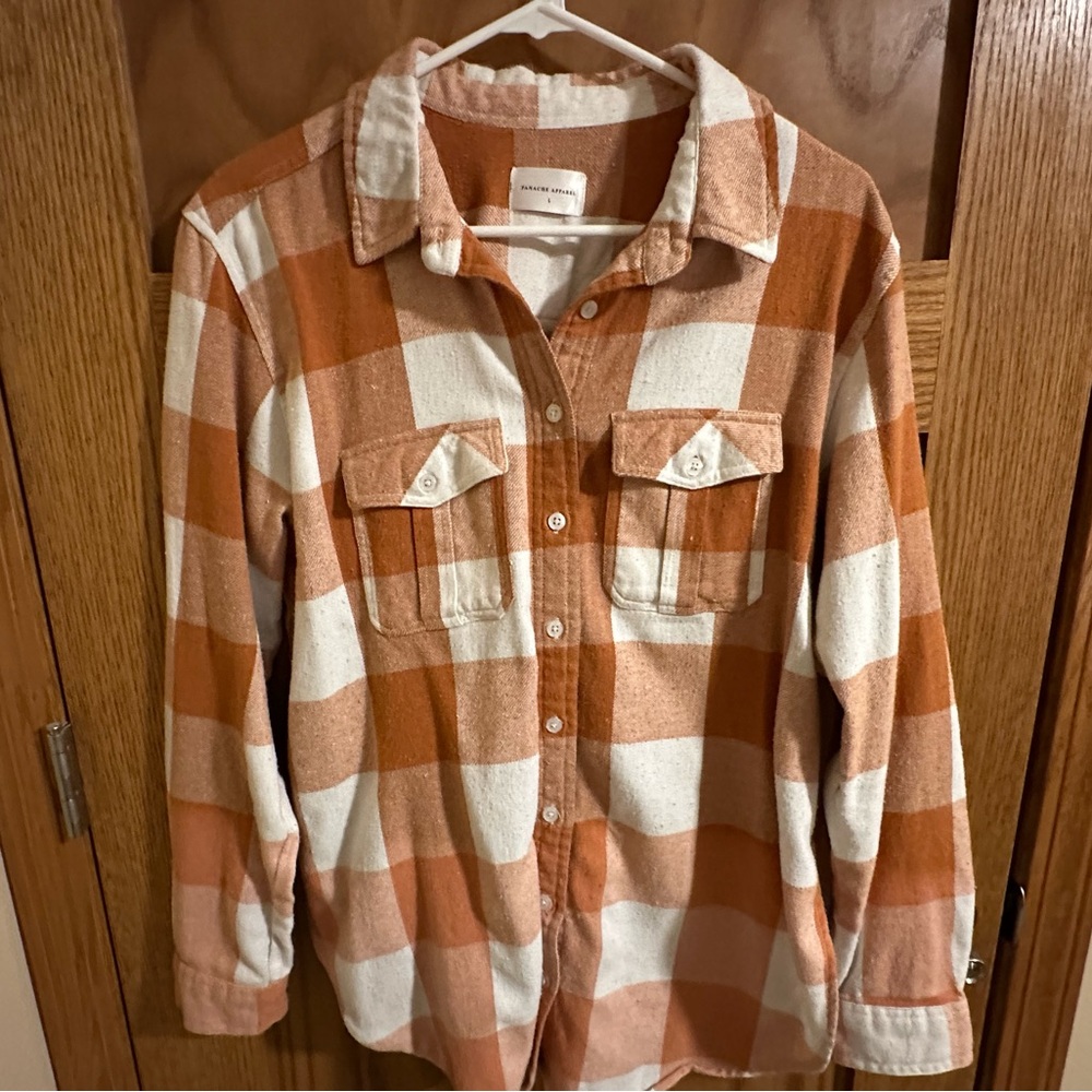 Orange and White Plaid Button-Up Shirt